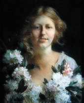 Portrait of Lady with Flowers By Charles Courtney Curran
