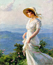 Woman with a Straw Hat By Charles Courtney Curran