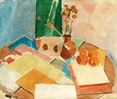 Still Life with Flowers Fruits and Books By Karl Isakson