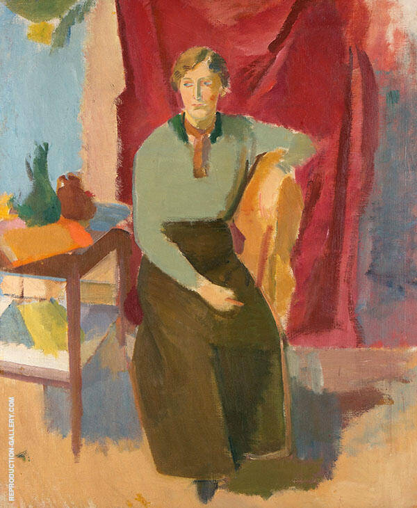 Sitting Woman in Green Blouse by Karl Isakson | Oil Painting Reproduction
