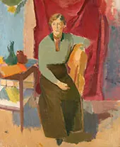 Sitting Woman in Green Blouse By Karl Isakson