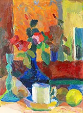 Still Life With Flowers In Vase And Fruits By Karl Isakson