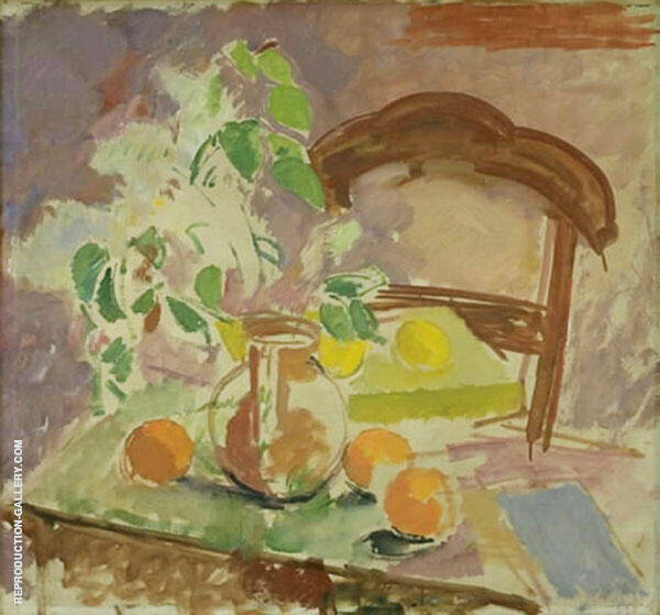Still Life with Flowers Fruits and The Back of a Chair | Oil Painting Reproduction