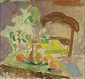 Still Life with Flowers Fruits and The Back of a Chair By Karl Isakson