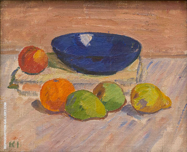 Window Display with Blue Bowl and Fruits 1910 | Oil Painting Reproduction