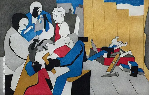 Five Builders with Tool Box 1996 By Jacob Lawrence