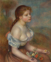 A Young Girl with Daisies 1889 By Pierre Auguste Renoir