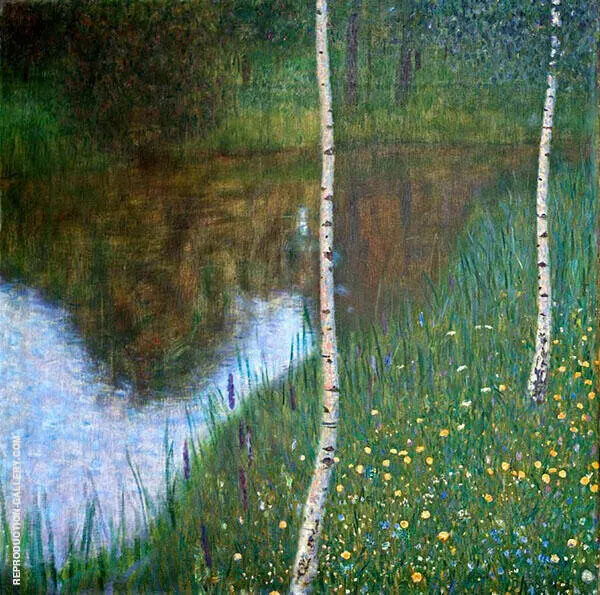 Bank of a Lake with Birch Trees By Gustav Klimt