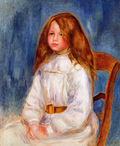 Seated Little Girl with a Blue Background 1890 By Pierre Auguste Renoir
