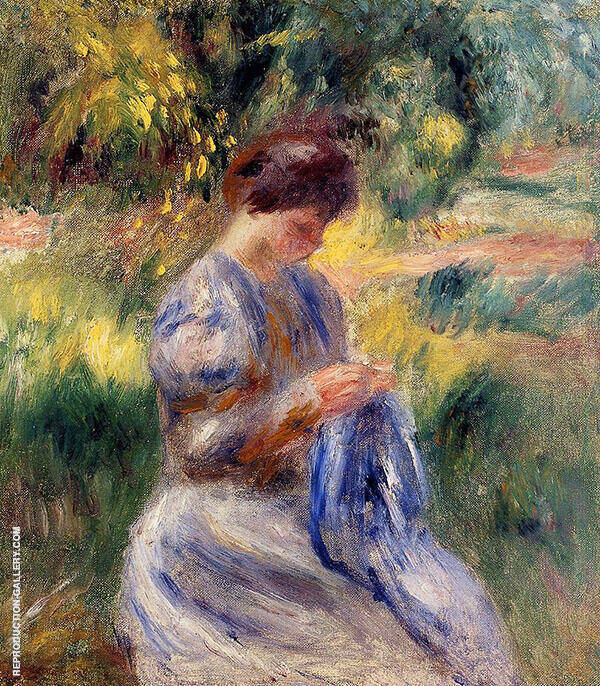 The Embroiderer aka Woman Embroidering in a Garden 1898 | Oil Painting Reproduction