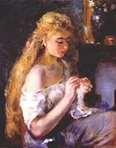 Woman Crocheting By Pierre Auguste Renoir