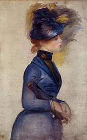 Young Woman in Bright Blue at The Conservatory 1877 By Pierre Auguste Renoir