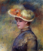 Young Woman Wearing a Hat By Pierre Auguste Renoir
