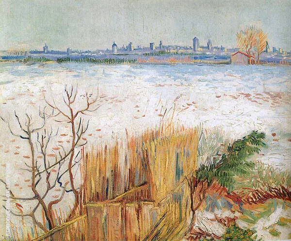 Snowy landscape with Arles in the Background 1888 By Vincent van Gogh