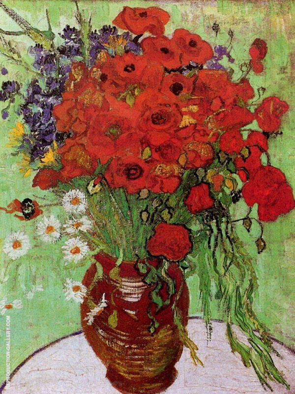 Vase with Red Poppies and Daisies 1890 | Oil Painting Reproduction
