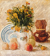 Vase with Flowers Coffee Pot and Fruit By Vincent van Gogh