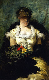 Woman Holding a Bouquet of Flowers By William Merritt Chase