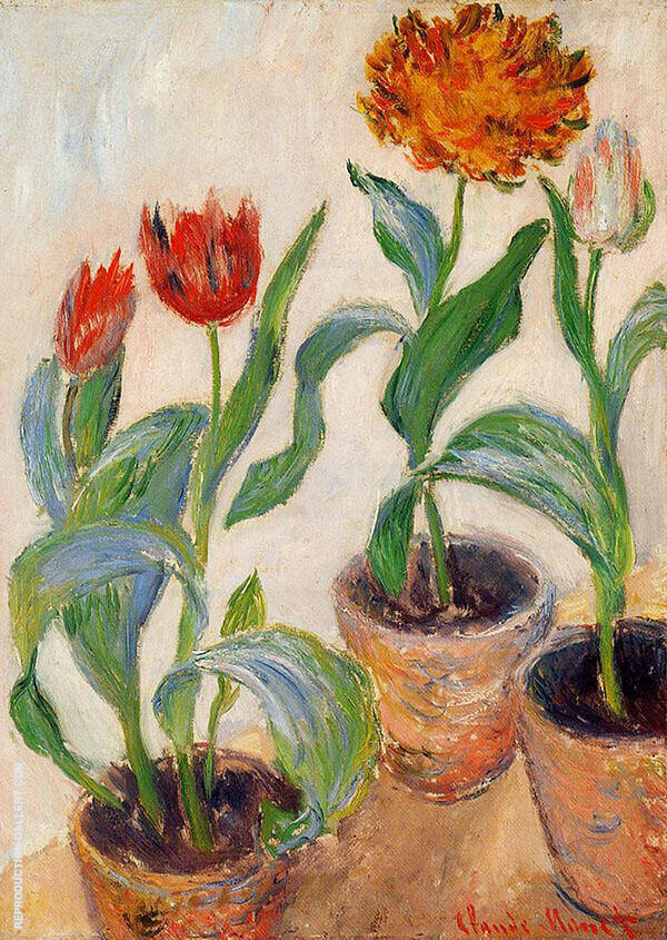 Three Pots of Tulips 1883 by Claude Monet | Oil Painting Reproduction