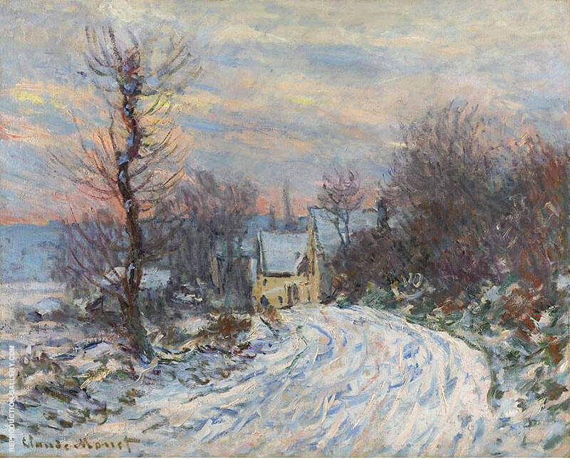 Road to Giverny in Winter 1885 by Claude Monet | Oil Painting Reproduction