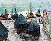 Boats on the Beach Etretat 1885 By Claude Monet