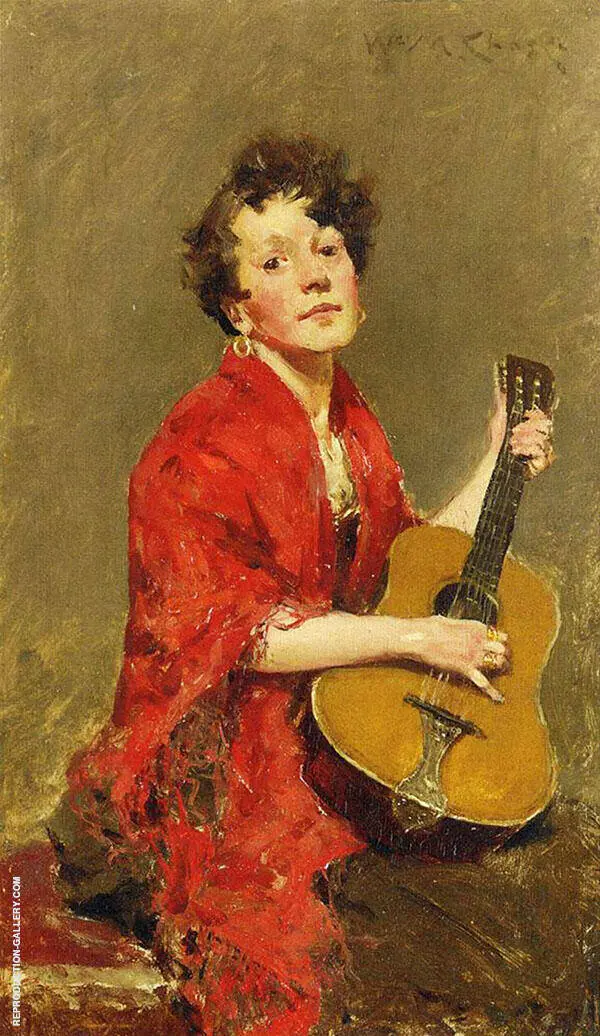 Girl with Guitar By William Merritt Chase