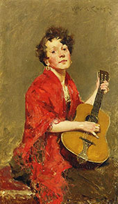 Girl with Guitar By William Merritt Chase