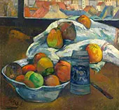 Bowl of Fruit and Tankard before a Window By Paul Gauguin