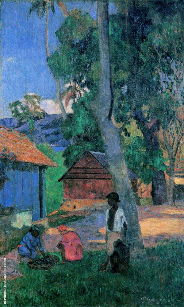 Around the Huts 1877 by Paul Gauguin | Oil Painting Reproduction