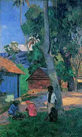 Around the Huts 1877 By Paul Gauguin