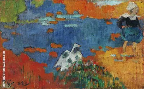 Breton Woman and Goose by the Water 1888 By Paul Gauguin