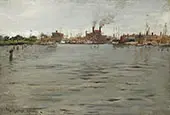 Harbor Scene Brooklyn Docks By William Merritt Chase