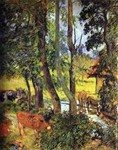 Cattle Drinking, Edge of the Pond 1885 By Paul Gauguin