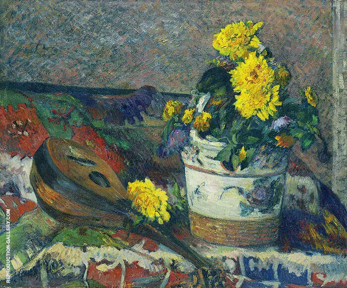 Dahlias and Mandolin 1883 By Paul Gauguin