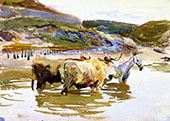 A Horse and Two Oxen at a Ford By John Singer Sargent