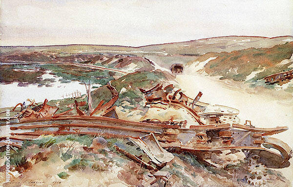 A Wrecked Tank 1918 by John Singer Sargent | Oil Painting Reproduction