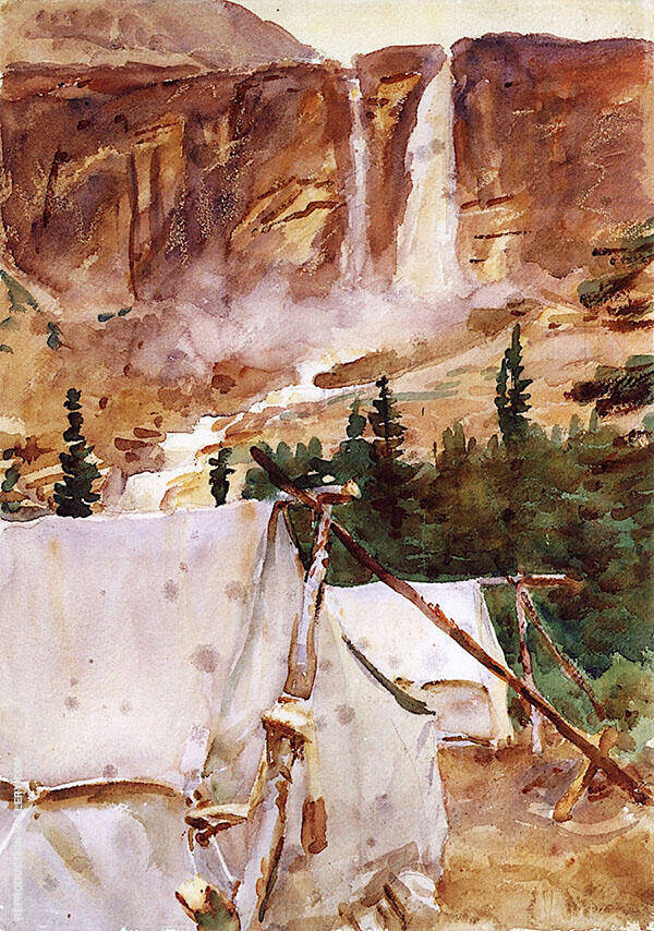 Camp and Waterfall 1916 by John Singer Sargent | Oil Painting Reproduction