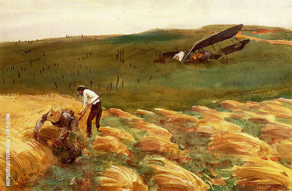 Crashed Aeroplane 1918 by John Singer Sargent | Oil Painting Reproduction