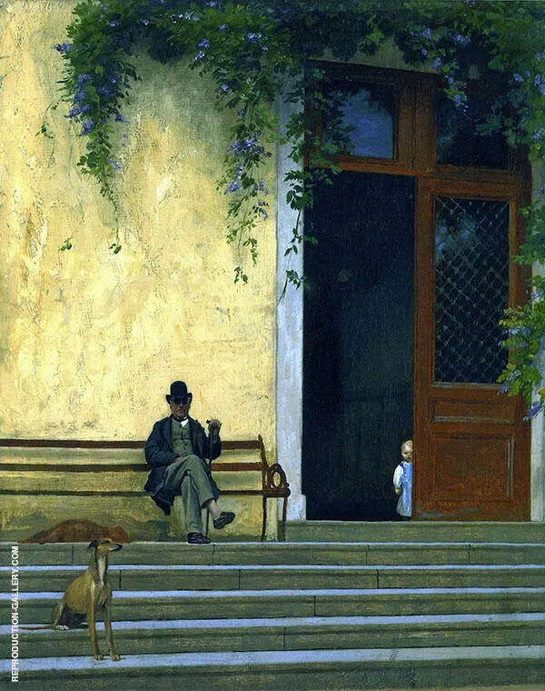 The Artists Father and Son on The Doorstep of His House By Jean Leon Gerome
