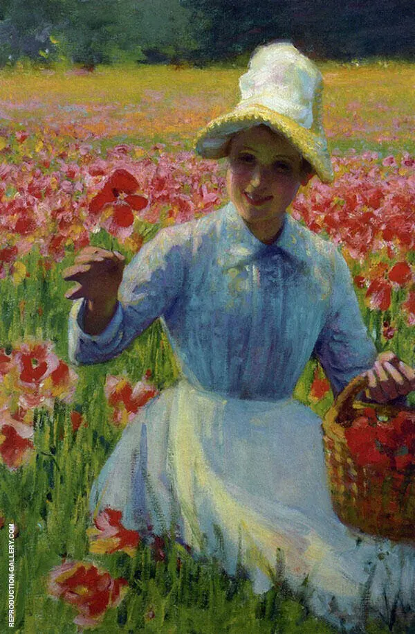 Girl with Poppies By Robert William Vonnoh