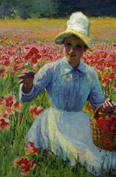 Girl with Poppies By Robert William Vonnoh