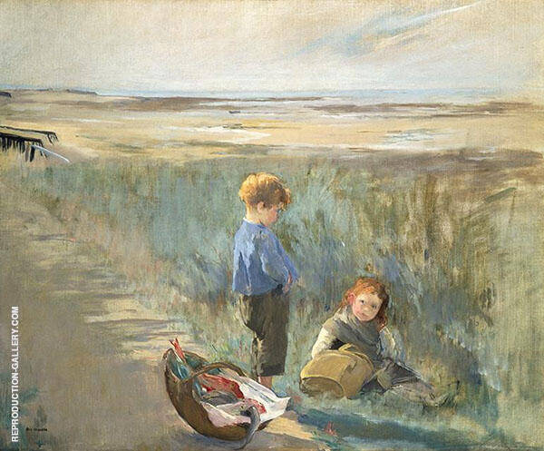 Children on The Sand Dunes by Eva Gonzales | Oil Painting Reproduction