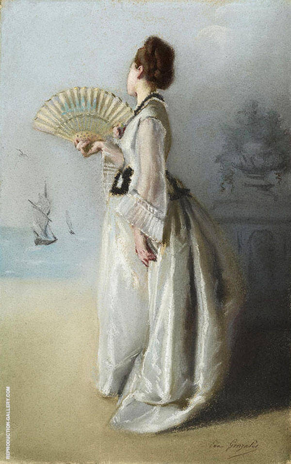 Lady with a Fan by Eva Gonzales | Oil Painting Reproduction