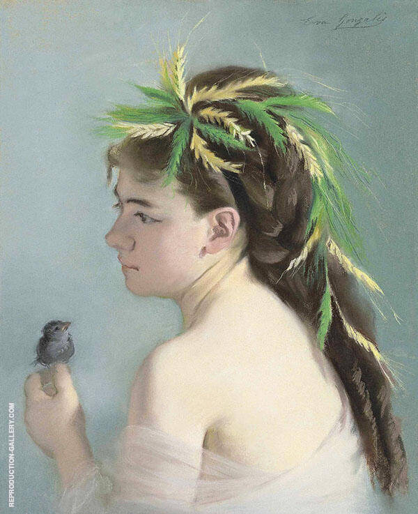 Portrait of a Girl Holding a Sparrow | Oil Painting Reproduction