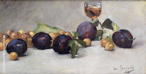 Prunes Raisins et Verre d'eau by Eva Gonzales | Oil Painting Reproduction
