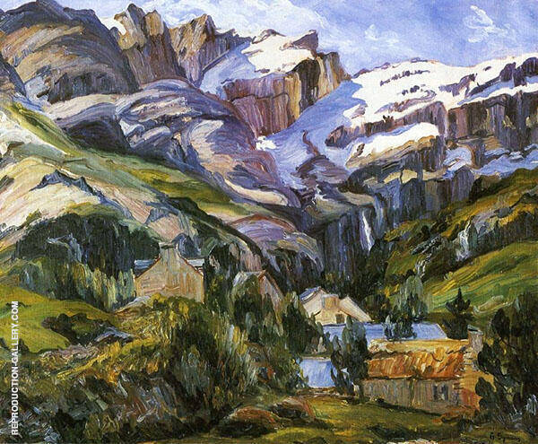 Houses at The Base of Snow Capped Mountains | Oil Painting Reproduction