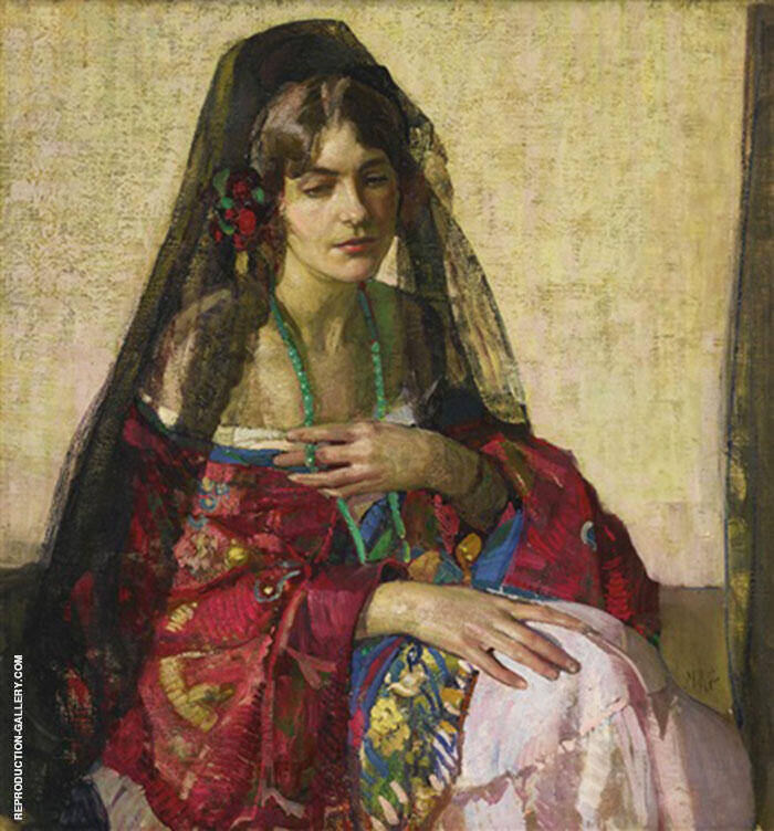 Black Mantilla by Richard Emil Miller | Oil Painting Reproduction