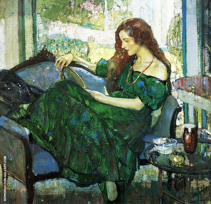 Miss V in Green by Richard Emil Miller | Oil Painting Reproduction
