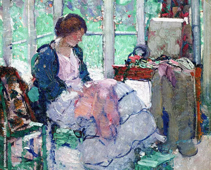 Young Lady Sewing 2 By Richard Emil Miller