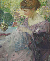 Young Woman Sewing By Richard Emil Miller