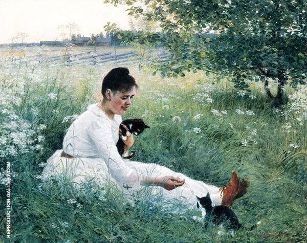 Girl with Cats in a Summer By Elin Kleopatra Danielson Gambogi